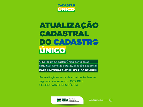 CHEGOU A HORA DE REALIZAR A ATUALIZAÇÃO CADASTRAL DO CADASTRO ÚNICO